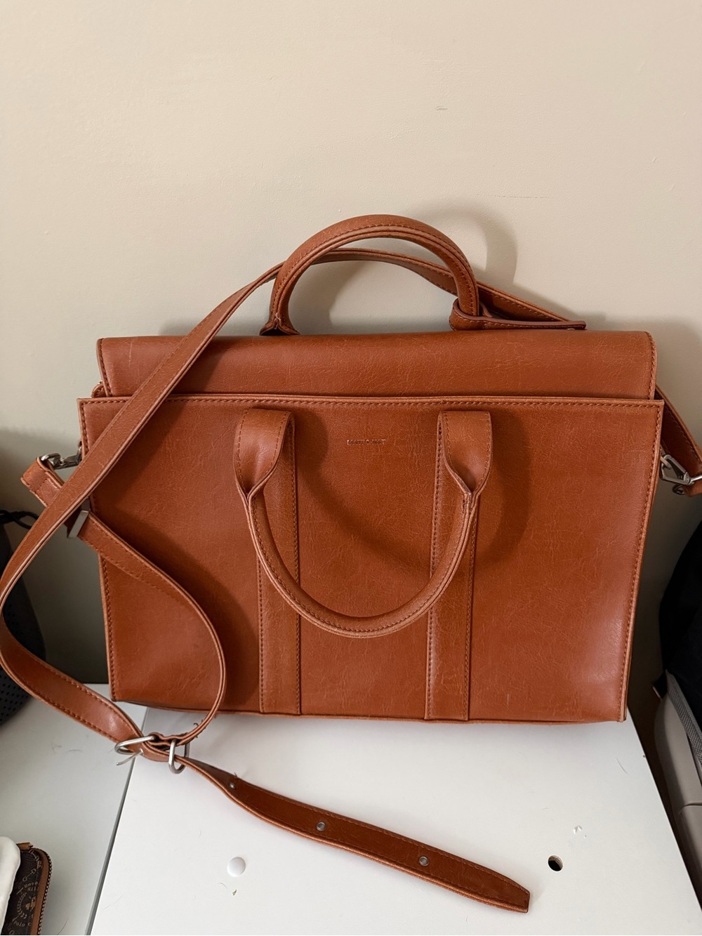 Matt & Nat Leather-Style Laptop Tote in Cognac